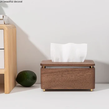 Кутия за салфетки в хола, маса за кафе в дома-спалнята, дървена кутия от черен орех, обикновен творчески лесен Луксозен скандинавски масив дърво