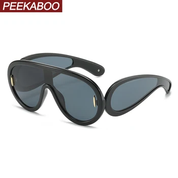 Слънчеви очила в голяма рамка Peekaboo за мъже, дамски слънчеви очила one piece, дамски слънчеви очила с uv400, синьо-зелено огледало, унисекс, топла разпродажба 2023