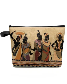Африкански женски черен народен костюм в етнически стил за пътуване на открито, косметичка, женски органайзер, водоустойчиви дамски калъфи за грим за съхранение