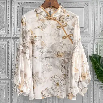2024 Традиционна подобрена блуза чонсам в китайски стил, дамски реколта дрехи, пролет-лято, нова ежедневна блуза, танкостюмы
