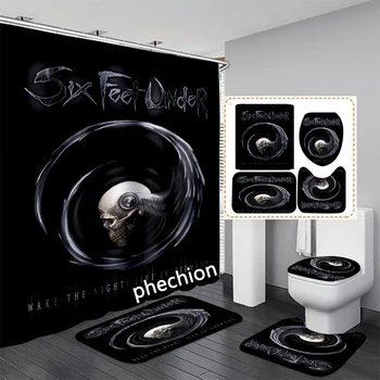 Сляп за душ с 3D-принтом phechion Six Feet Under Rock, Водоустойчив завеса за баня, Противоскользящий подложка за баня, Комплект постелки за тоалетна VR328
