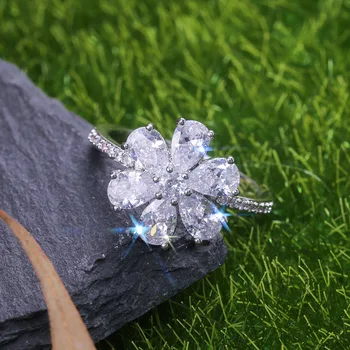 Женски пръстен във формата на капки бял цирконий с преувеличени листче, Годежен пръстен от цирконий, висококачествени бижута за годеж