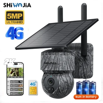 SHIWOJIA 5-мегапикселова камера, 4G СИМ-помещение със слънчев панел, камера за лов на диви животни, игрална камера за нощно виждане с активирането на движение, водоустойчив