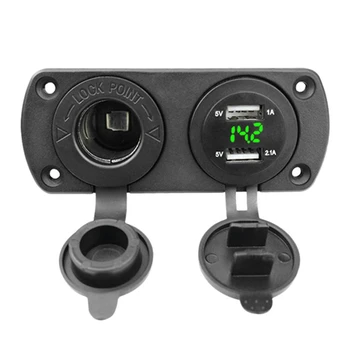 Двойна USB-изход 12-24 В, вольтовая контакт с led дисплей напрежение, изход гнездото на запалката превключвател панел, адаптер за кола, лодка