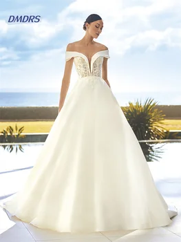 Плажна дантелено сватбена рокля в пода, Елегантна сватбена рокля с А-силует, с отворени рамене, романтична Vestidos De Новия