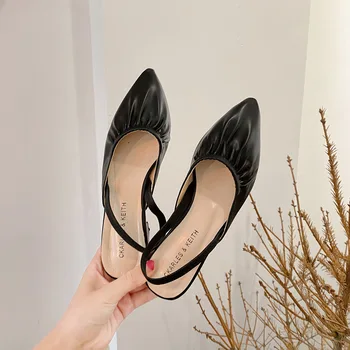 2023 Лятна дамски обувки Модерен дамски сандали Кожени обувки с остър пръсти Дамски обувки на нисък ток Римска обувки Дамски обувки Sandalias