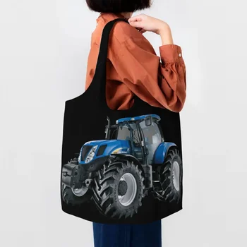 Чанта за пазаруване с забавен принтом на трактора, здрава холщовая пазарска чанта през рамо