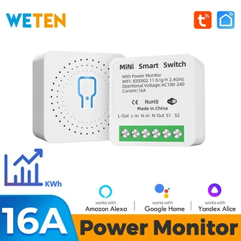 Sasha Mini Smart Wifi Switch Module Power Monitor, 16A 2-Полосное управление на 110V 220V, приложение Smart Life, Работа с Алекса Google Home
