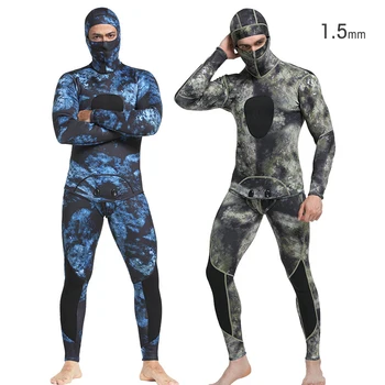 Нов 1,5 мм неопреновый камуфляжный водолазен костюм, мъжки отделни износоустойчива высокоэластичный неопрен за подводен лов, риболов, сърф
