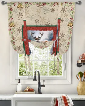 Коледен Елен Писмо Снежинка Папийонка Завеси за Хол Спалня Модерна душ Завеса На Прозореца на Кухнята Къси Завеси