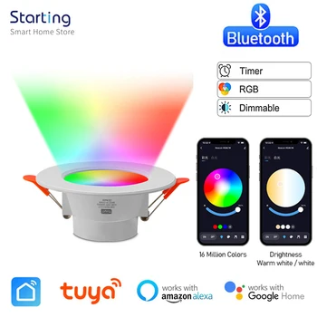 Bluetooth Sasha Smart Downlight Цветни Led Spot Лампа-Вградени Кръгла Лампа Smart Home Luminaire RGB С Регулируема Яркост Чрез Алекса Google