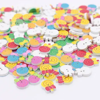 Цветни 100 БР Смесени 2 Дупки В формата на Леденца На Клечка Дървени Копчета За Шиене на Облекло DIY Занаятите Албум За Изрезки от 15 мм