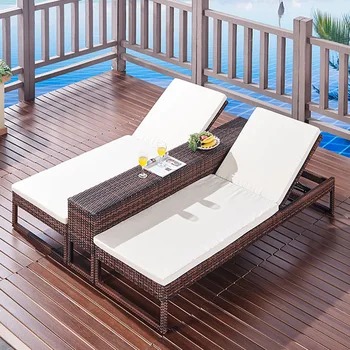 Открит ротанговый шезлонг балкон вила, двор-градина за отдих, плаж, басейн водоустойчив слънцезащитен стол, масичка за кафе com