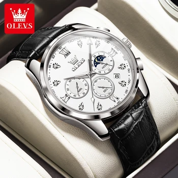 Мъжки кварцов часовник с хронограф луксозни марка OLEVS, кожени водоустойчив спортен часовник със светящимся календар, мъжки часовник Relogio Masculino