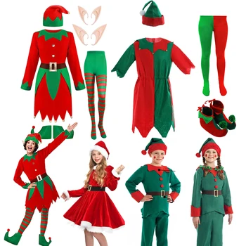 Коледен Костюм На Дядо Коледа За Момичета И Момчета, Зелен Елф, Cosplay, Семейно Коледно Парти, Коледно Маскарадное Рокля, Комплект Дрехи, Коледен Подарък