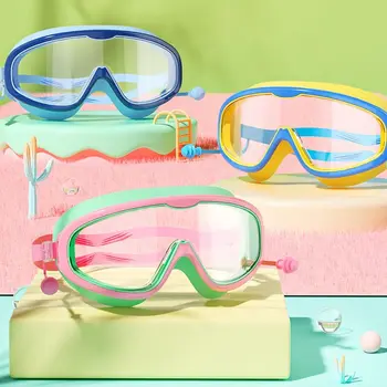 Очила за плуване в голяма рамка, широк преглед на басейна с затычками за ушите, Очила за плуване, регулируеми ултра-леки очила за плуване, гмуркане