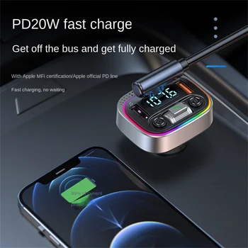 PD20W + QC3.0 Зарядно Устройство за Автомобил Bluetooth Съвместим MP3 Плеър За Автомобил Адаптер за Автомобил FM трансмитер Хендсфри 7 вида цветя, с Атмосферно Светлина