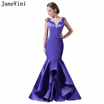JaneVini Прекрасни дълги рокли на шаферките в русалочьем стил с изящни бродерии и апликации, прозрачни сатенени рокли за бала с дължина до пода отзад