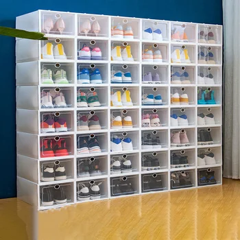Рафтове за обувки с Голям капацитет за съхранение на обувки САМ Пластмасов 6 нива, прозрачна плъзгаща кутия с възможност за стифиране Комбинирано отварящи отпред шкаф за обувки