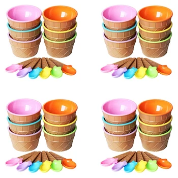24шт Комплект купички за сладолед с Различен цвят Лъжица за сладолед, Чаша, прибори за хранене Креативна детска мультяшная купата