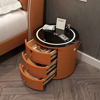 Многофункционални нощни шкафчета Nordic, модерна кръгла сладък умна нощно шкафче с ключ за безжично зарядно устройство Nachttisch Мебели за дома
