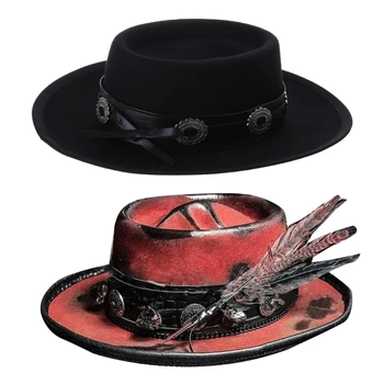 Лека Ковбойская шапка за жени, мъже, дамите, Ковбойская шапка с изображение на череп, шапка за парти в чест на Хелоуин с украса от пера