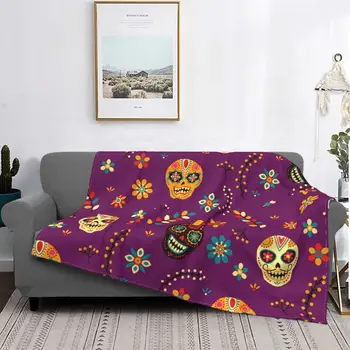 Захарен череп Одеяла за Хелоуин и Деня на мъртвите в Мексико космати новост Топли наметала за спално бельо Хол Лято