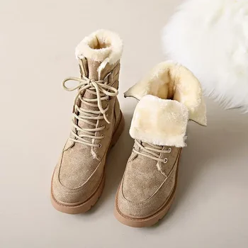 Топли зимни ботуши с дебело дъно на руното лигавицата, дамски Зимни обувки 2023, Новост в ретро-британския стил, Двойни къси кожени обувки Dr.
