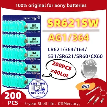 200 Бр. Оригинален SONY 364 SR621SW SR60 1,55 В AG1 SR60 SR621 Бутон Батерия За Часовник Играчки, Дистанционни Батерии За Монети