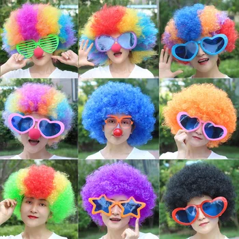 Цветна перука клоун, шапки за грим, детски метод перука, определени за клоун, Експлозивна глава, Голям Извратени Многоцветен набор за коса, Забавен перука