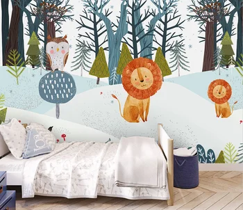 Скандинавски модерен проста фигура с изображение на анимационни горски животни, стенни тапети по поръчка, на фона на детската стая, тапети за стени