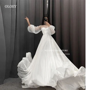 OLOEY Елегантни Дълги рокли Сватба А-силует, С Пищни ръкави, прозрачни Камъни, Дубай, Арабия, Лъскави Сватбени рокли 2023