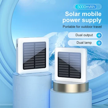 Улично мини-съкровище за слънчево зареждане, Компактно преносимо мобилно устройство с капацитет 5000 mah с фенер за къмпинг Powerbank, преносими зарядно устройство