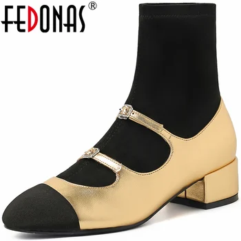FEDONAS/ 2023, Модни Дамски Ботильоны от естествена Кожа, Цветни Ежедневни Работни обувки с кръгло бомбе, Дамски Есенно-зимни обувки