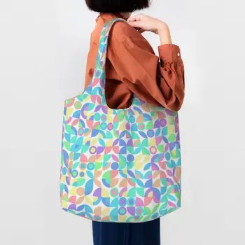 Геометрична линия на цветен блок на Баухаус, модерна чанта за пазаруване с продукти, холщовые чанта през рамо, голям преносима чанта
