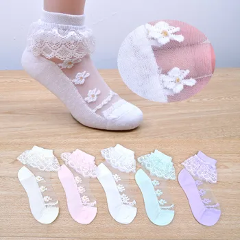 5 Двойки / лот, Чорапи за момичета, Лятото дишащи Детски къси чорапи до глезена за деца от 1 до 12 години, Меки памучни дантелени чорапи Princess Mesh