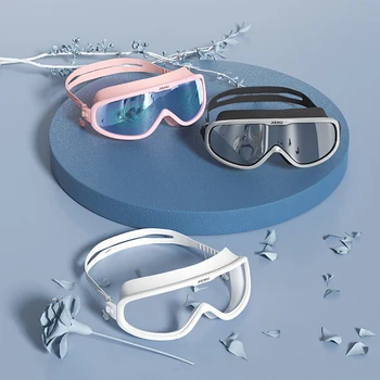 Професионални плувни очила За мъже, жени, възрастни, Тапи за уши, Очила за плуване в голяма рамка със защита от замъгляване HD, Очила за гмуркане UV400, Очила за водни спортове