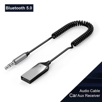 Bluetooth Адаптер Aux с USB конектор 3,5 мм Авто аудиомагнитофон Музикален микрофон Bluetooth 5.0 Комплект за свободни ръце за автомобил Bluetooth предавател