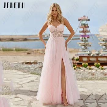 JEHETH Rose модерна вечерна рокля за спагети презрамки с аппликацией във формата на сърце, рокля за абитуриентски бал с цепка отстрани, vestidos de noche