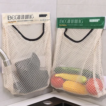Нови кухненски висящи мрежести торбички за Многократна употреба пазарски чанти с голям капацитет на Дишане, Чесън и Кухи мрежест чувал Кухненски принадлежности