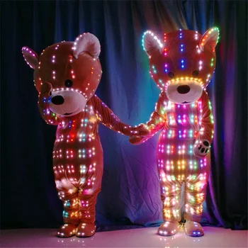 Коледно парти танцово шоу на led костюми RGB светлина мечка кукла цветни дрехи за изпълнения на нажежен облекло костюм робот