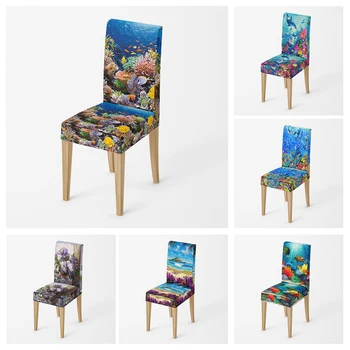 Начало на калъф за стол в стил на маслената живопис, кухненски калъфи за столове, регулируеми кът седалките от еластична тъкан, калъфи за столове, покривала за столове за сватба
