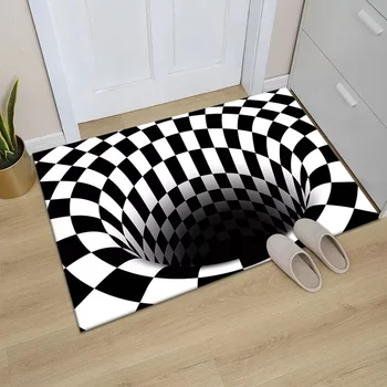 Абстрактен геометричен оптичен мат 3D Vortex Illusion Килим Подложка за входната врата Нескользящий подложка за пода Подложки за всекидневна декор