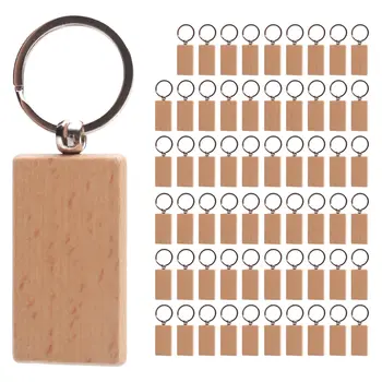 60шт Е правоъгълна дървена верижка за ключове, дървени ключодържатели ключодържател със Собствените си ръце, на които може да изреже подаръци със собствените си ръце