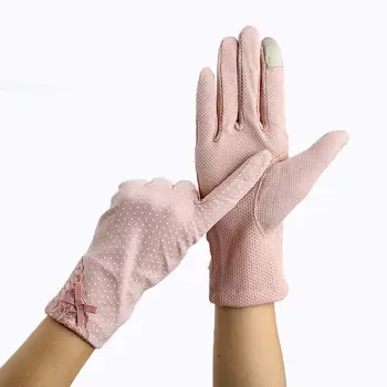 Летни Нескользящие Дишащи дамски дантелени ръкавици със защита от ултравиолетови лъчи, Слънчеви ръкавици със сензорен екран, ръкавици