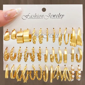 Метални обеци с перли във формата на пеперуда преувеличенного златен цвят за жени, Геометрични Криви Реколта обеци-халки, Бижута, Подаръци