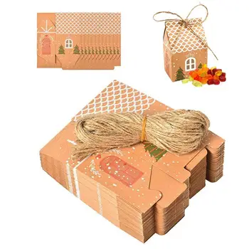 Крафт-кутия за подарък 50шт Мини-сгъваема Коледна хартиена кутия с канап Коледни украси за шоколадови бонбони, бисквити, шоколадови колиета