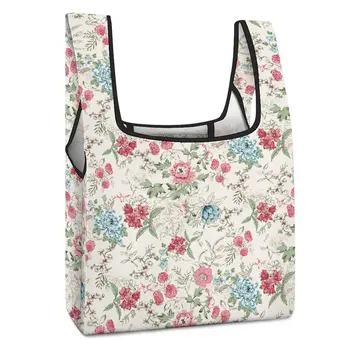 Водоустойчив сгъваеми чанти за пазаруване, голяма чанта за продукти, Цветна чанта с флорални принтом за продукти, Множество чанта за отдих