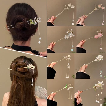 Реколта пръчки за коса с бретон под формата на китайския цвете, първокласно усещане за ръчна изработка, Метална шнола за коса, бижута, аксесоари