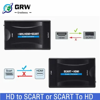 Grwibeou Конвертор за Видео и аудио, съвместими с HDMI в SCART, Поддържа PAL / NTSC HD 720P / 180 P SCART към HDMI-съвместим Адаптер За HDTV